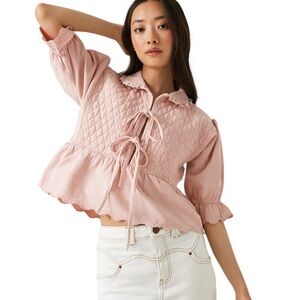 Seventy + Mochi Heidi Blouse NWT with Quilted Detail in Pink Dawn